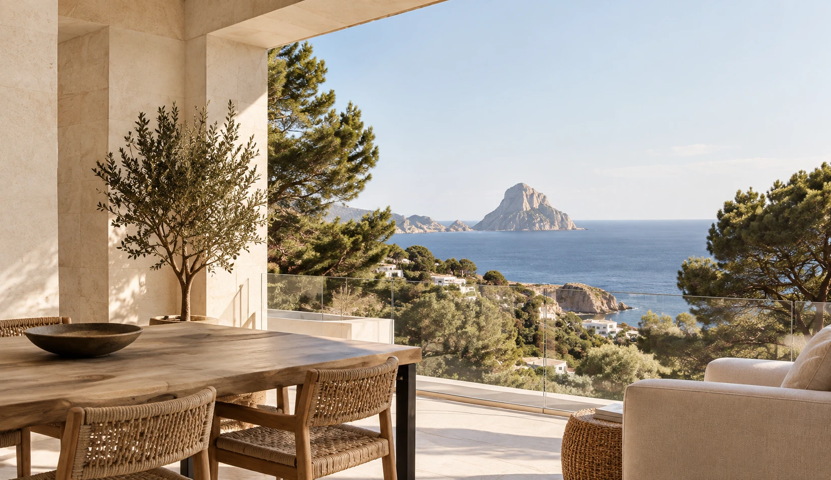 Terraza mediterránea de la referencia autorizada de Tierras de Ibiza